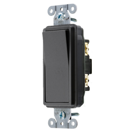 HUBBELL WIRING DEVICE-KELLEMS Switches and Lighting Control, Decorator Switch, Specification Grade, Four Way, 20A 120/277V AC, Back and Side Wired, Black DS420BK